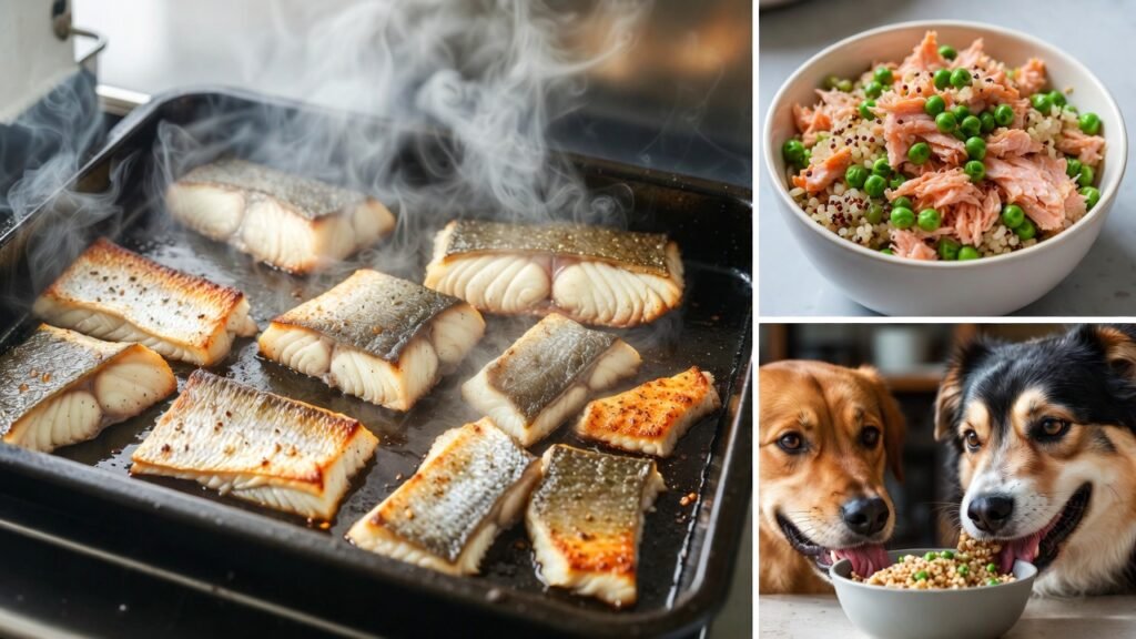 Image suggestion: Steaming or baking fish for dogs. can dogs eat seafood