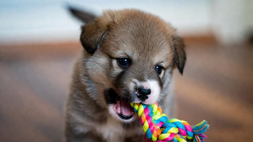 Puppy chewing toy. fun fact about puppies