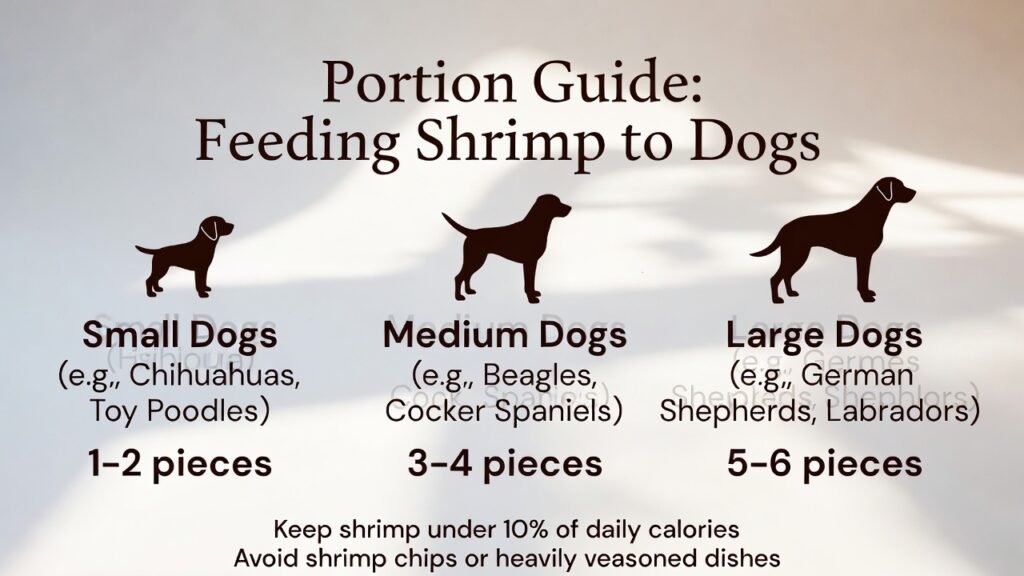 Easy Portion Guidelines for Can Dogs Eat Shrimp

Small Dogs: 1–2 pieces

Medium Dogs: 3–4 pieces

Large Dogs: 5–6 pieces

Keep shrimp under 10% of daily calories. Avoid feeding shrimp chips or heavily seasoned dishes.

Image Suggestion: Chart showing portion sizes by dog size.can do eat shrimp